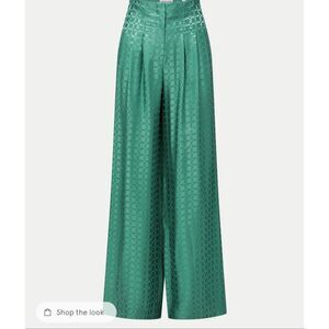 NWT Veronica Beard Colter Wide-Leg Pant Green Silk-Blend High-Waisted Pant -size